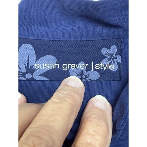 Susan Graver Navy Blue Women's Top Blouse Tunic Button Up Pinch Pleated SZ XL - Picture 14 of 16